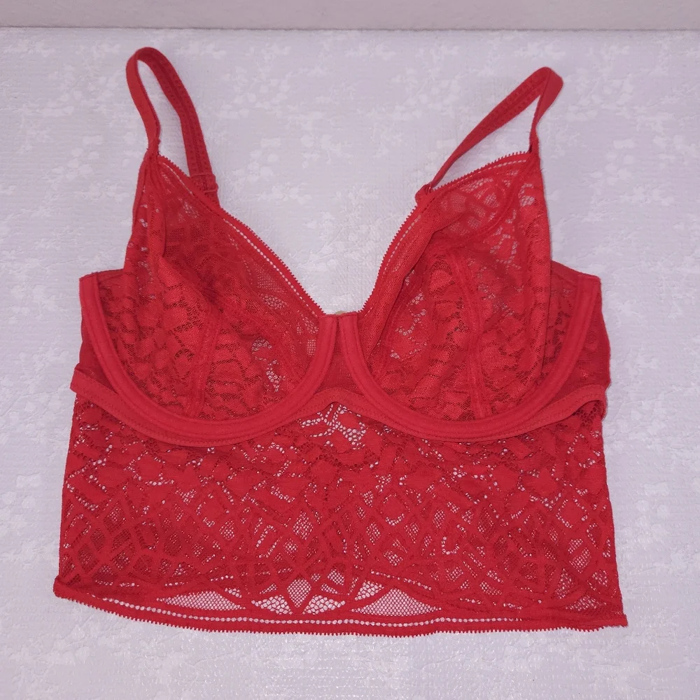 New! FREYA Soiree Longline Lace Underwire Bra 30G Rouge Red Bralette - Picture 6 of 7
